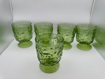 Lot Of FIVE Vintage Anchor Hocking Milano Green Drinking Glasses
