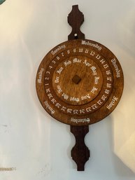 Vintage Primitive Swiss Crafts Folk Perpetual Wood Rotating Calendar