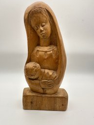 Hand-carved Wooden Statue Madonna And Child