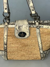 Coach Hampton Python Straw Turn Lock Tote Bag