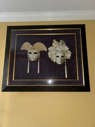 Venetian Masks Displayed In Frame