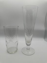 Lot Of Vintage Glassware Etched Wheat Pattern