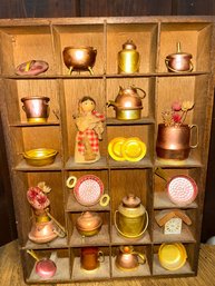 Vintage Miniature Copper Pioneer Cookware Shadow Box