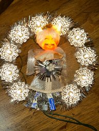 Vintage Mid-century Light-up Tinsel Wreath Christmas Tree Topper