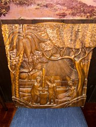 Vintage Southeast Asian Hand-carved Wooden Wall Panel