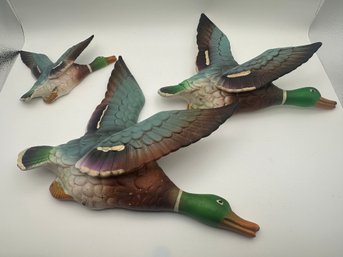 Three Vintage Ceramic Flying Mallard Duck Wall Hangings