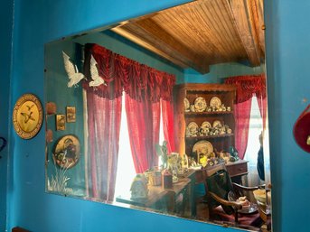 Decorative Wall Mirror Featuring Etched Designs Birds And Foliage