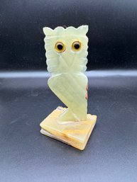 Vintage Green Onyx Stone Owl Paperweight