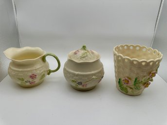 Vintage Belleek Creamer, Sugar Bowl, Small Vase