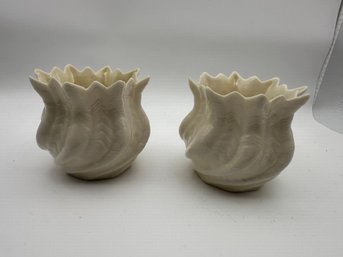 Pair Of Vintage Belleek Neptune Shell Vases