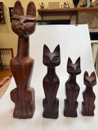 Mid-century Modern Hand-carved Wooden Cat Figurines