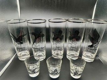 Vintage Federal Glass Drinking Glasses With Game Birds