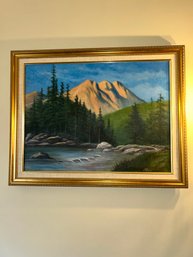 Framed Oil Painting Mountain Lake