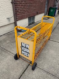 Vintage Yellow Metal New York Post Newspaper Display Trolley