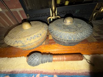 Traditional Southeast Asian / Filipino Kettle Gongs With Wooden Mallet. LOT A