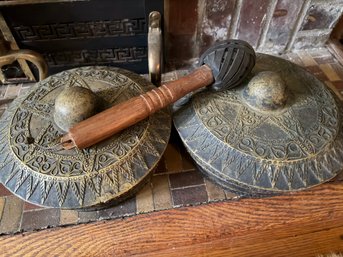 Traditional Southeast Asian / Filipino Kettle Gongs With Wooden Mallet. LOT B