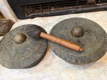 Traditional Southeast Asian / Filipino Kettle Gongs With Wooden Mallet. LOT C