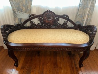 Carved Wood Upholstered Bench