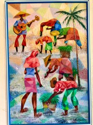 Oil Painting Filipino Rice Planters And Musician, Signed By Emil La Rosa