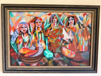 'The Bounty Of The Gathering' Oil Painting Signed By Emil La Rosa