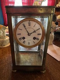 Antique French Crystal Regulator Mantel Clock, Retailed By Black Starr & Frost In New York