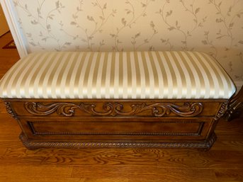 Carved Wood Upholstered Storage Bench