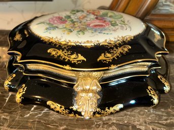 Decorative French Svres-style Porcelain And Brass Jewelry Box Casket