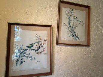 Pair Of Vintage Framed Watercolor Art Print Signed By The Artist Ho-Chu
