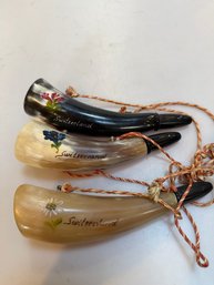 Vintage Hand-painted Swiss Souvenir Blow Horns