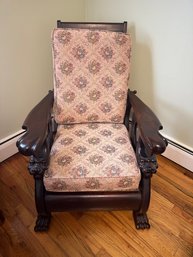 Carved Wood Chair Featuring Lion Head Armrests, Ball-and-claw Feet