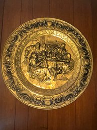 Large Vintage Arts & Crafts Embossed Brass Wall Hanging Charger