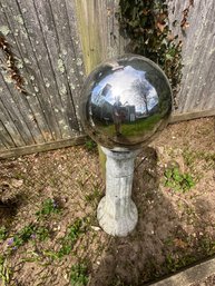 Gazing Ball On Cement Pedestal. Heavy