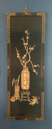 Vintage Chinese Lacquered Carved Soapstone Panel