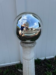 Gazing Ball On Cement Pedestal. (located Near Fountain). Heavy