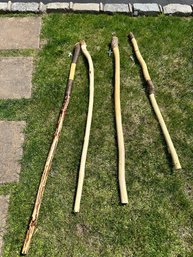 Handmade Wooden Walking Sticks Lot Of FOUR Designed With A Cross