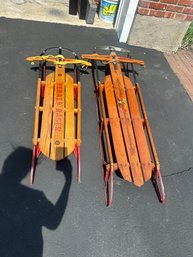 Two Vintage Wooden Sleds