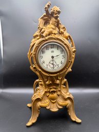 Vintage Jennings Brothers Gold Tone Metal Cherub Mantle Clock