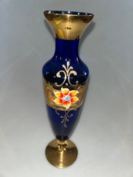 Bohemian Handcrafted Cobalt Blue Art Glass Vase