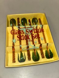 Boston Warehouse Glass Palm Tree Swizzle Stick Set