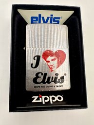 Zippo 'I Love Elvis' Brushed Chrome Lighter. UNFIRED