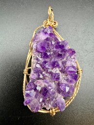 Wire-wrapped Pendant Cluster Raw, Deep Purple Natural Amethyst Crystals.