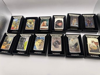 Lot Of 12 Zippo Animal Lighters Many UNFIRED With Boxes