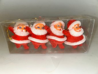 Vintage Plastic 2' Flocked Santa's Christmas Ornaments