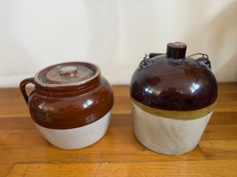 Vintage  Stoneware Bean Pot / Stoneware Jug. Pair