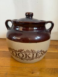 Vintage Two-tone Stoneware Pottery Cookie Jar