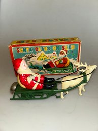 Santa Claus OCCUPIED JAPAN SANTA CLAUS ON SLED WIND UP TOY With Box