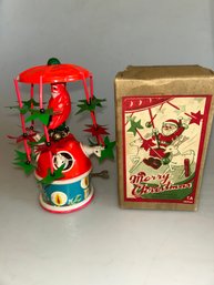 SANTA CLAUS & REINDEER CELLULOID WIND UP TOY 1930s JAPAN WORKS