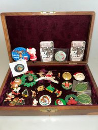Wood Case Full Of Holiday Pins
