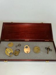 Wood Case With Vintage Lock Accessories