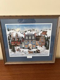 Framed And Matted Art Print Titled 'Candles In The Window' By Folk Artist Linda Nelson Stocks.